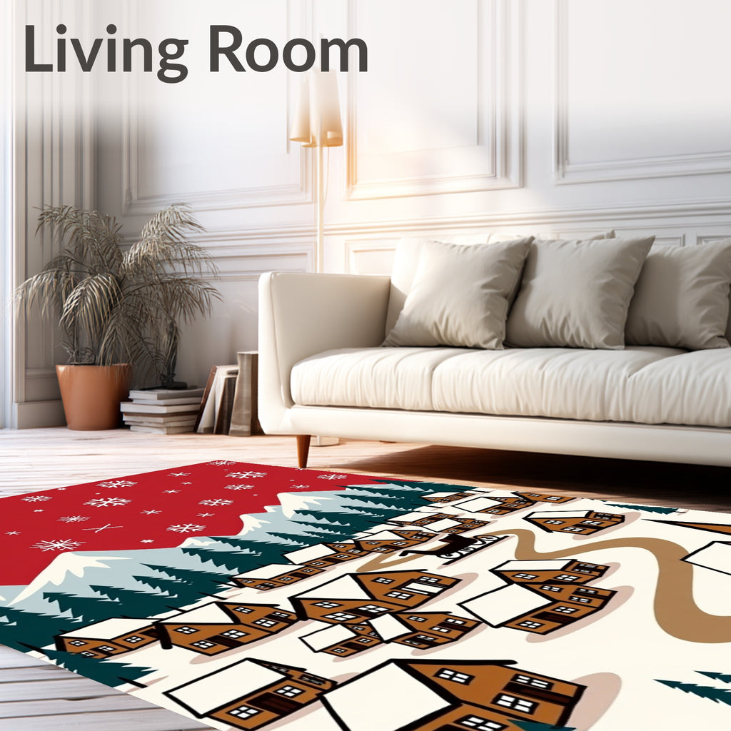 Winter Village Snowfall Sleigh Scene Rug