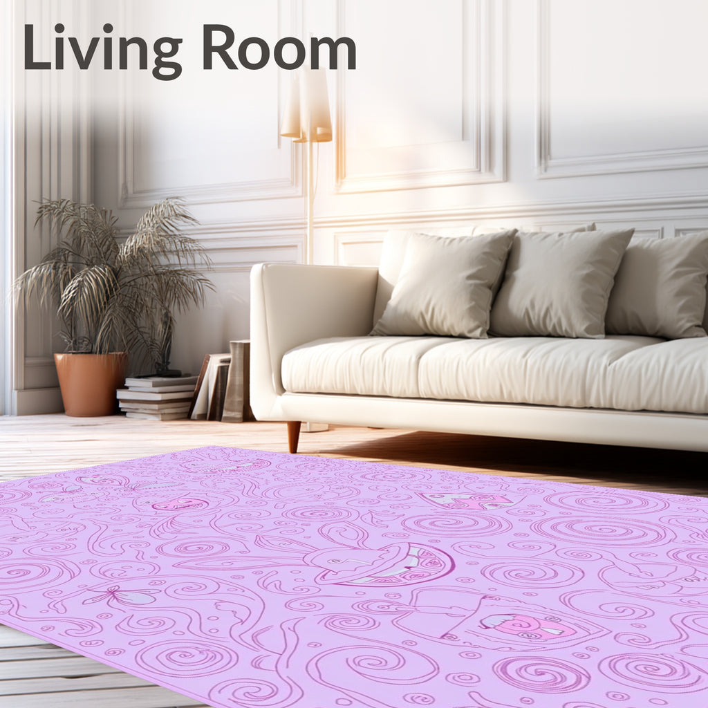 Whimsical Pink Bunny Swirls Rug