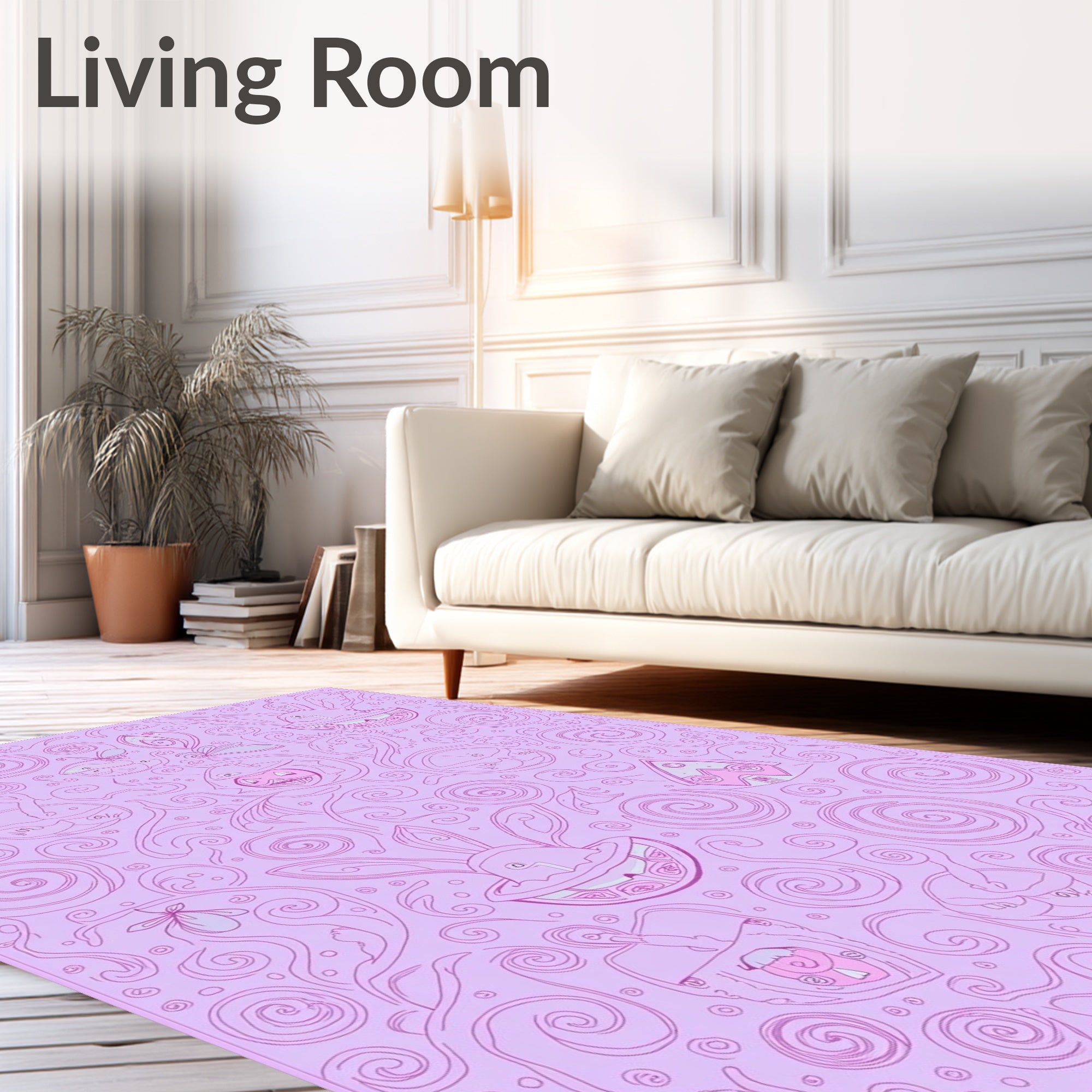 Whimsical Pink Bunny Swirls Rug