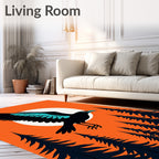 Bold Raven Flying Over Sunset Forest Rug