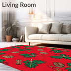Festive Red Green Berry Leaf Arrangement Rug
