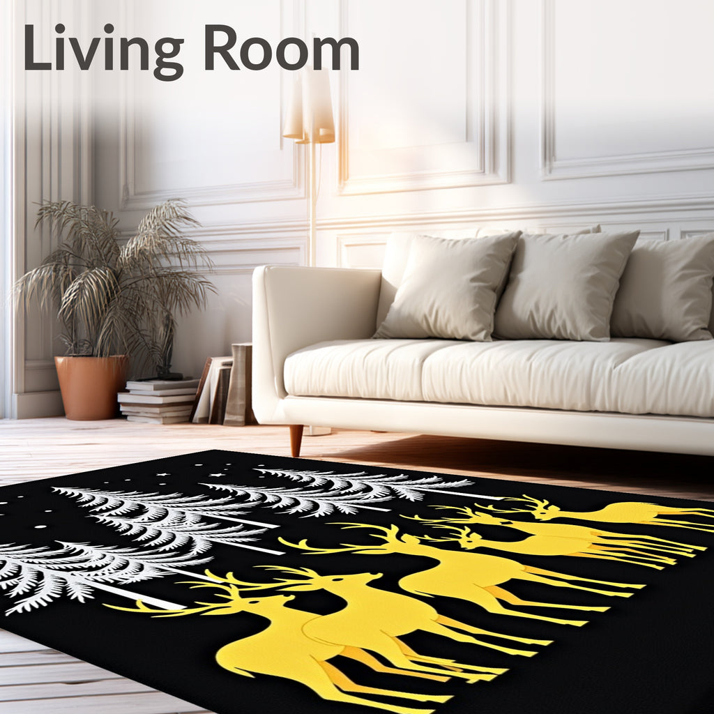 Golden Deer Among Winter Trees Rug