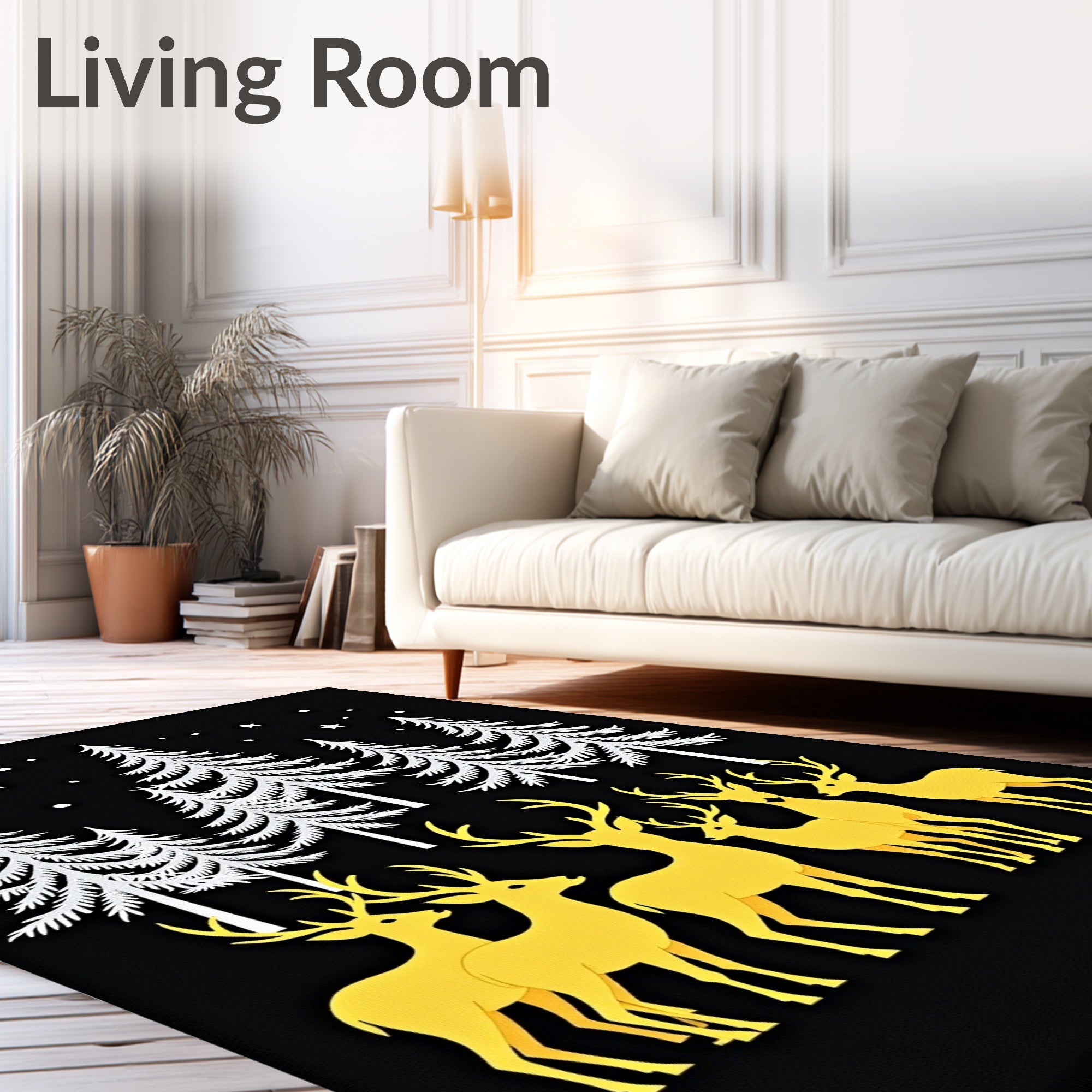 Golden Deer Among Winter Trees Rug