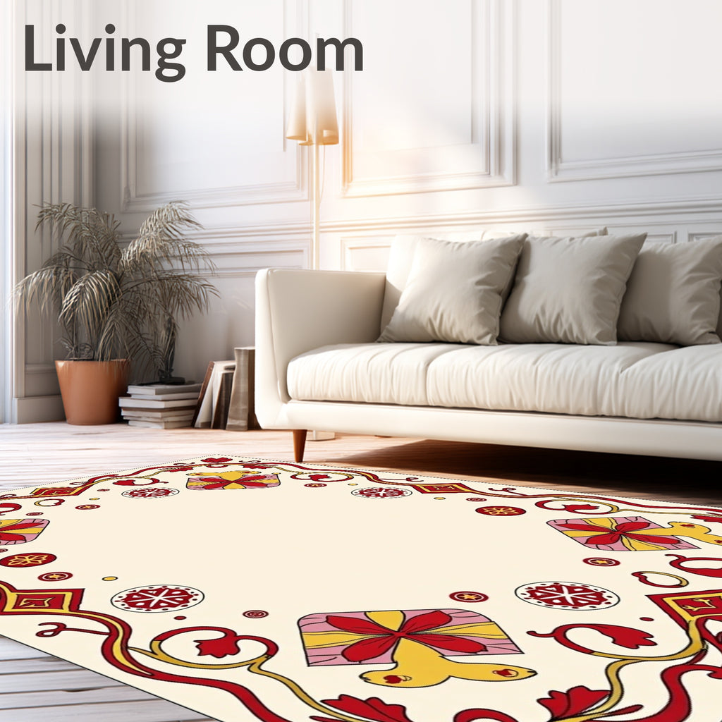 Red Yellow Floral Rabbit Border Rug