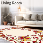 Red Yellow Floral Rabbit Border Rug