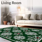 Deep Green White Snowflake Berry Scene Rug