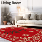 Red Gold Snowflake Holiday Scroll Rug