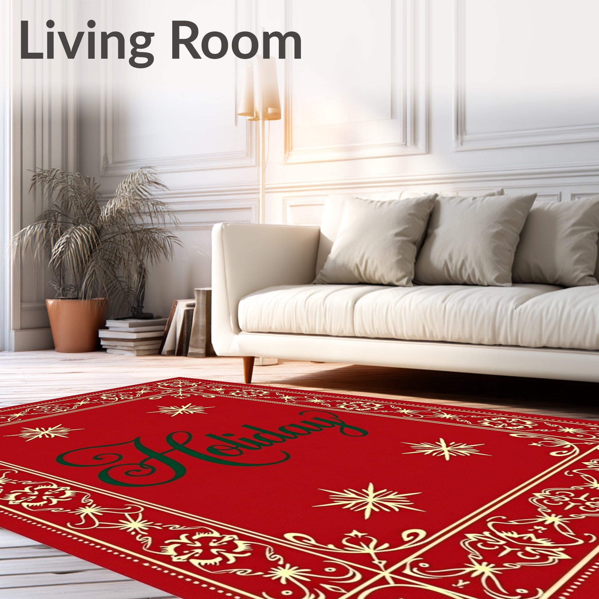 Red Gold Snowflake Holiday Scroll Rug
