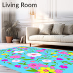 Retro Pink Yellow Floral Garden Rug