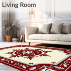 Crimson Leaf Medallion Ivory Border Rug
