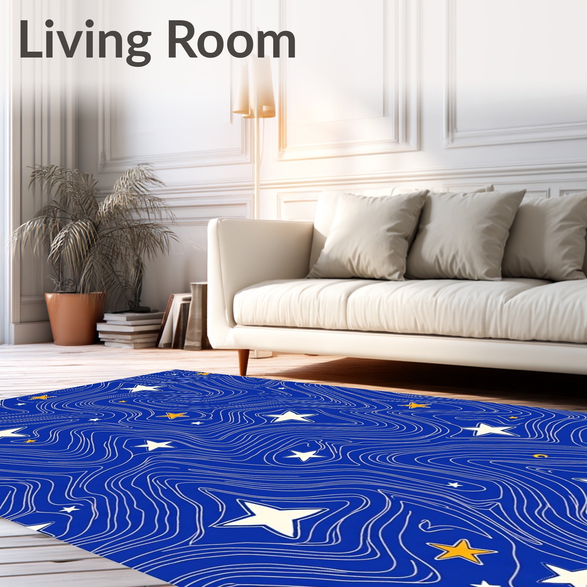 Midnight Blue Swirl Star Art Rug