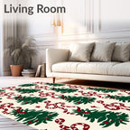 Festive Green Christmas Trees Ribbon Accents Rug
