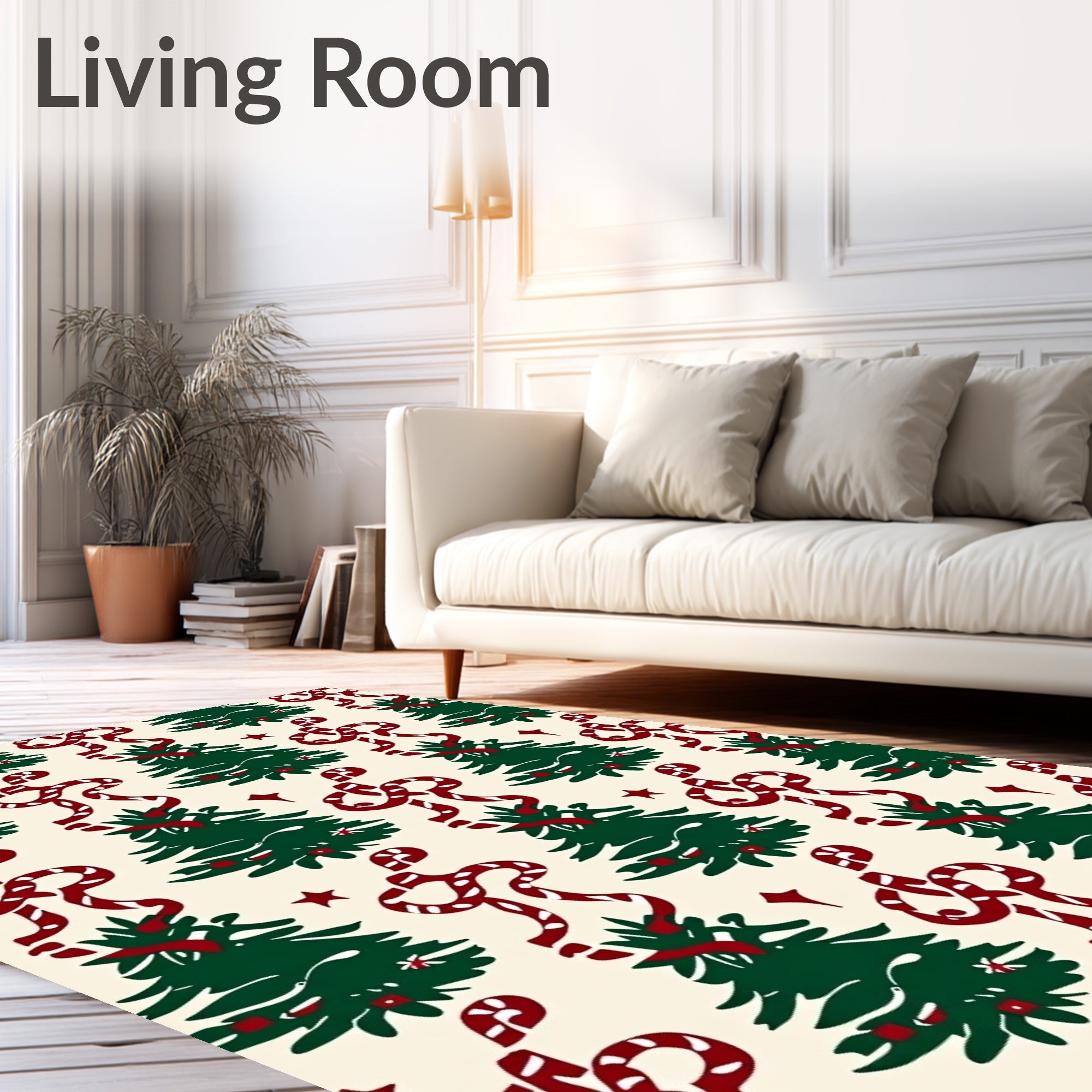 Festive Green Christmas Trees Ribbon Accents Rug