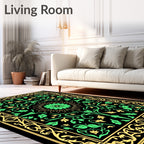 Emerald Gold Floral Mandala Border Rug