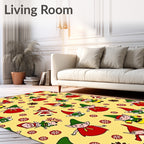 Whimsical Red Green Elves Yellow Background Rug