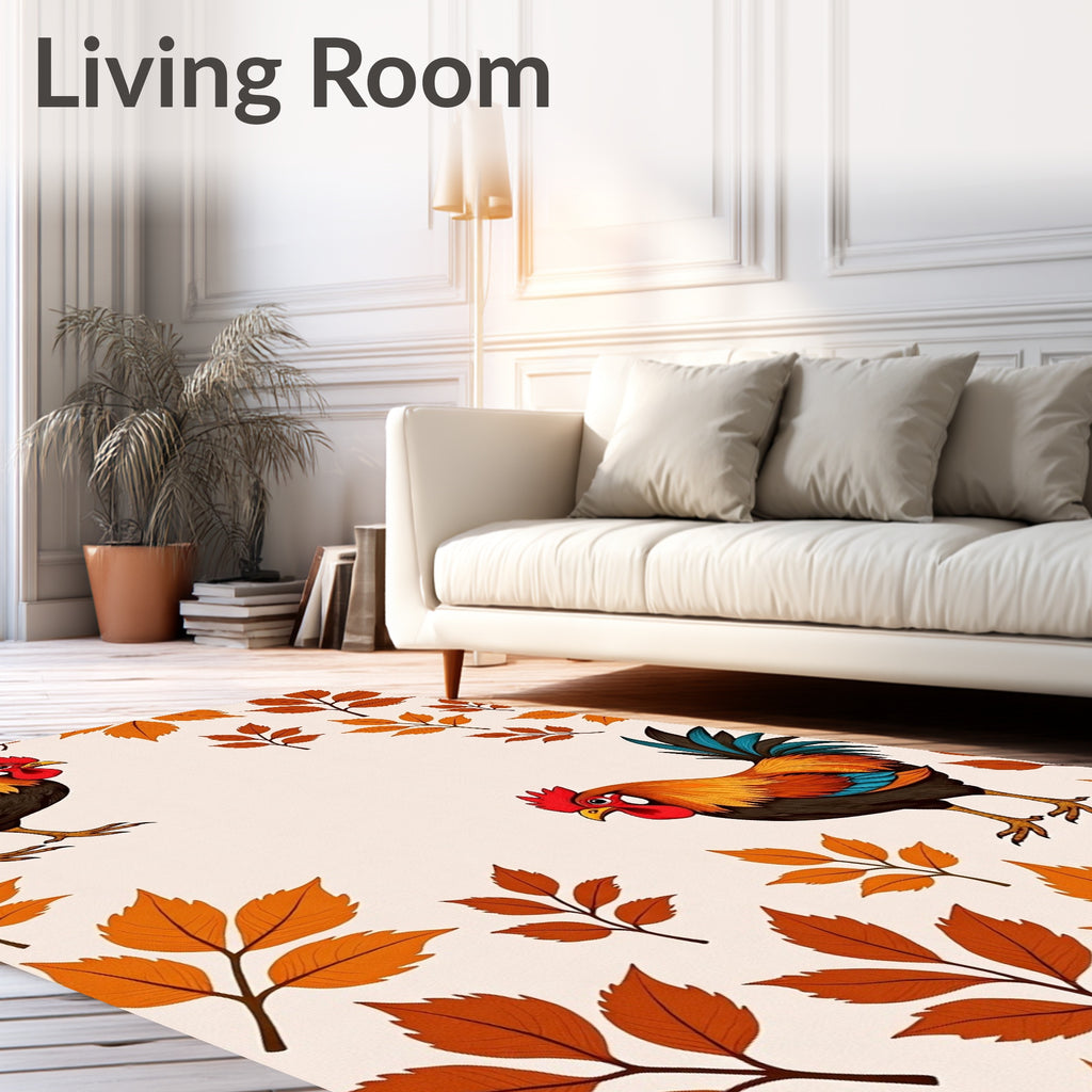Fiery Rooster Autumn Leaf Border Rug