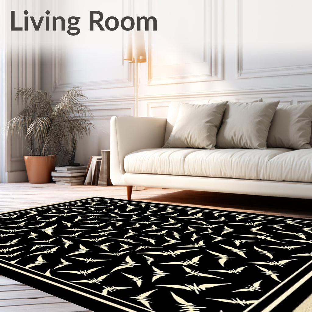 Black Cream Winged Abstract Organic Rug