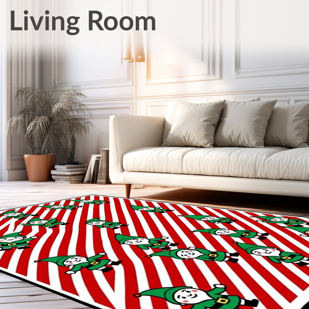 Christmas Elves Stripe Red Green Rug