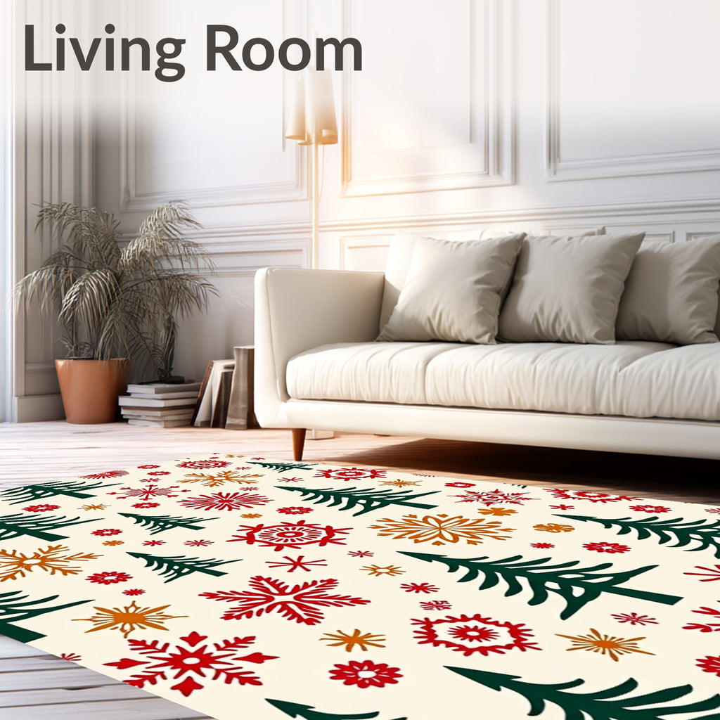 Festive Evergreen Snowflake Scatter Rug