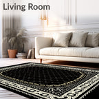 Eclectic Black Cream Border Detail Rug