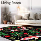 Red White Fish And Green Leaves Rug