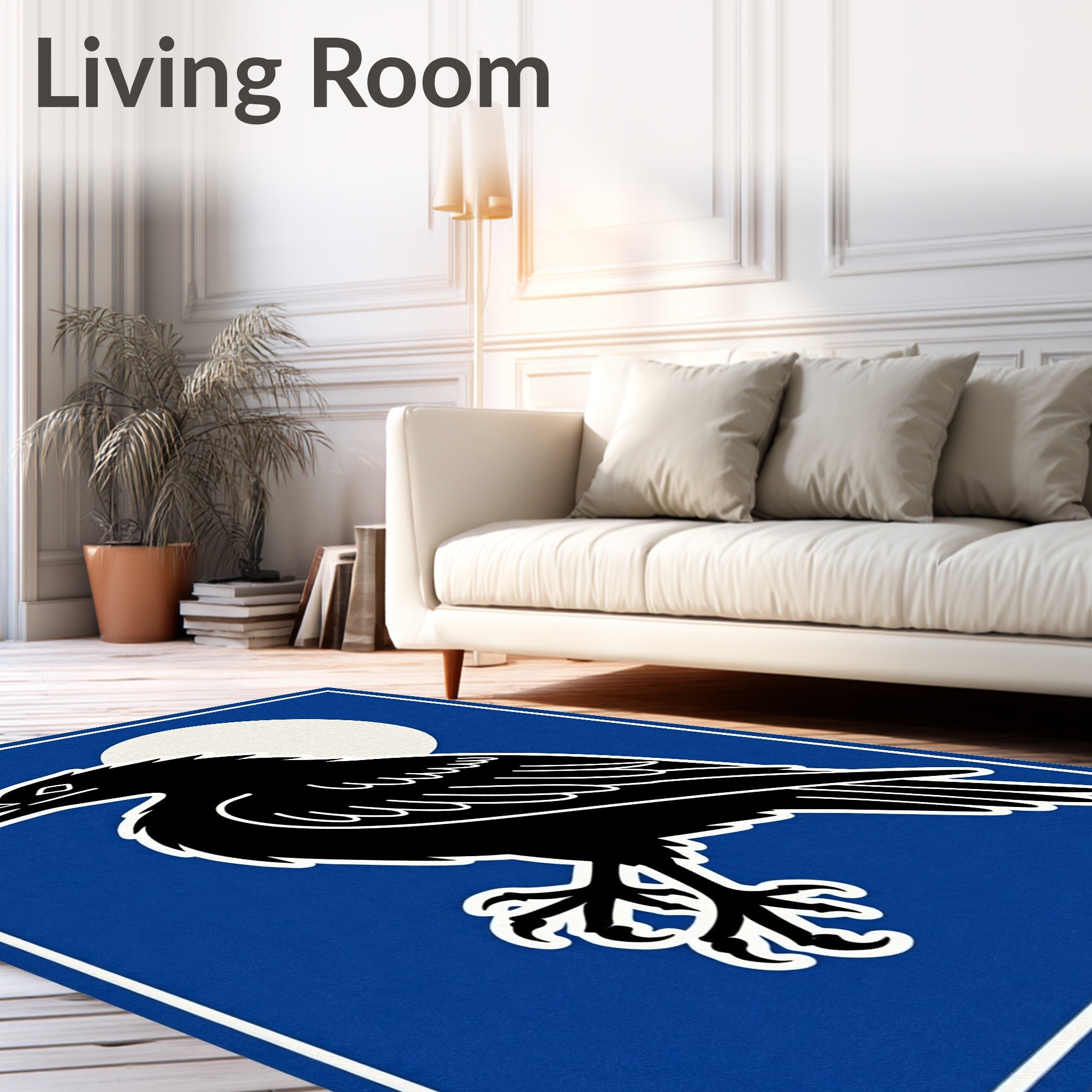 Black Raven Moon Blue Art Rug