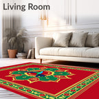 Vibrant Emerald Hummingbird Floral Medallion Rug