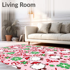 Pink White Sheep Clover Red Accents Rug