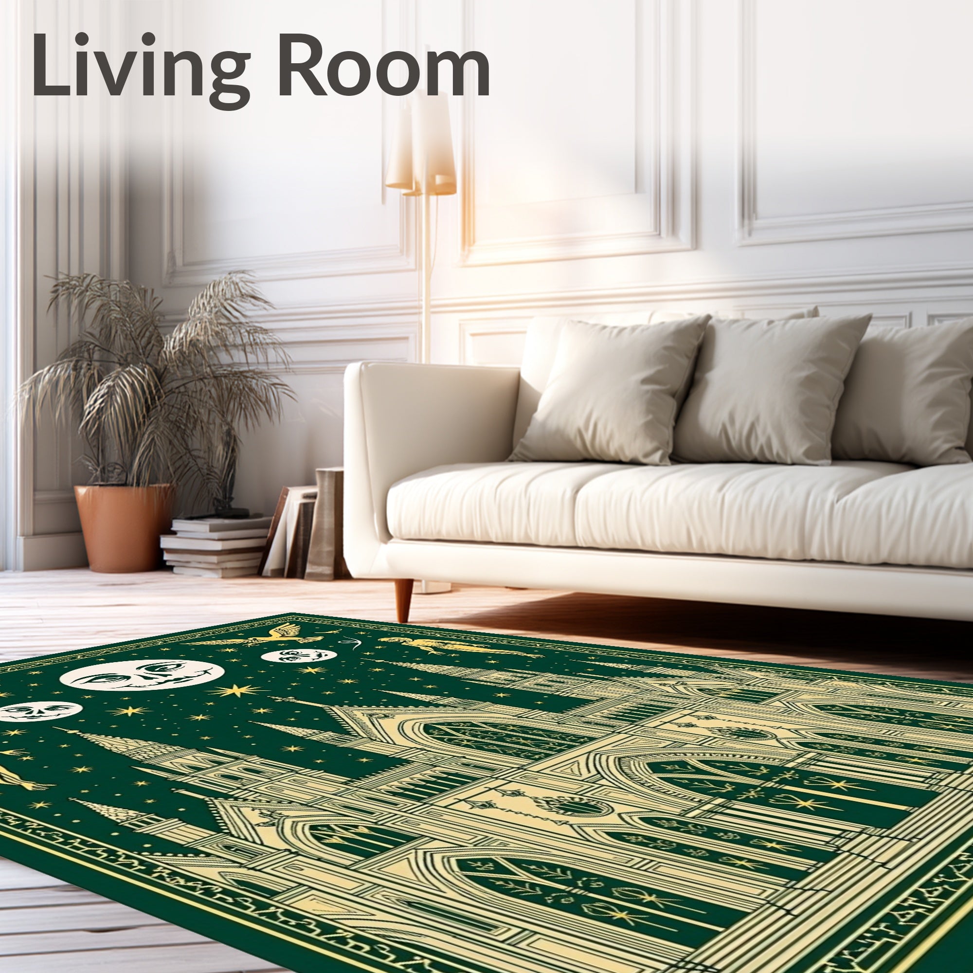 Gothic Emerald Castle Celestial Scene Rug