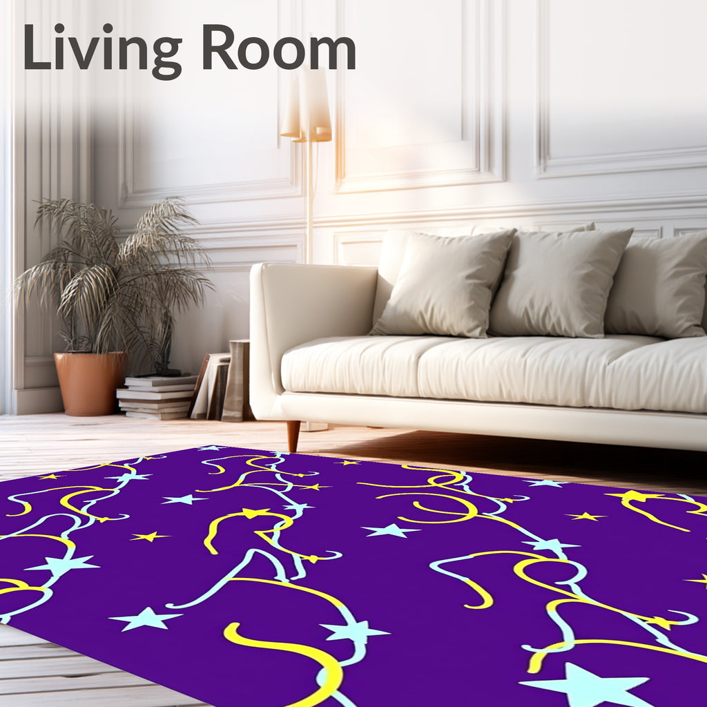 Cosmic Yellow and Blue Starry Swirl Rug