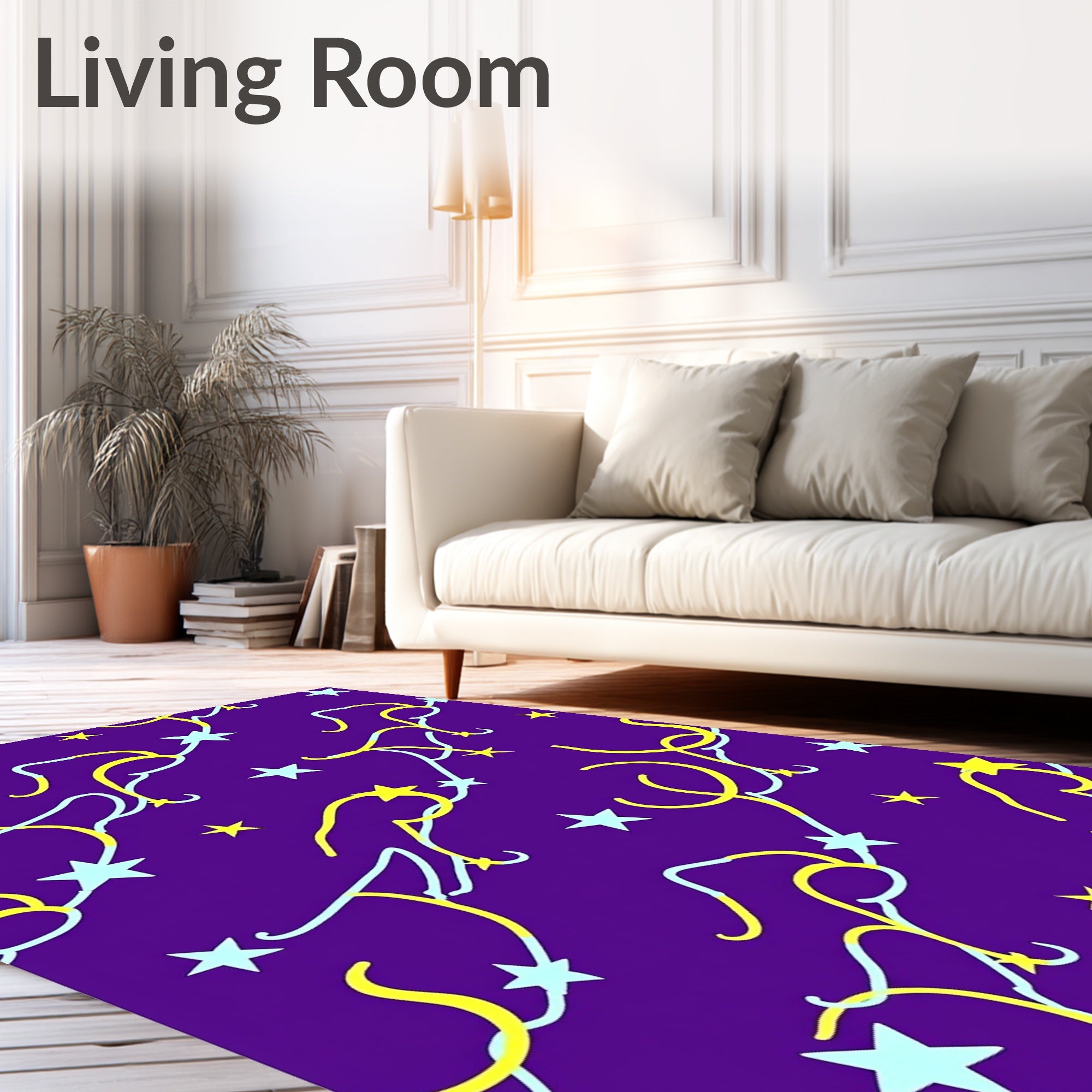 Cosmic Yellow and Blue Starry Swirl Rug