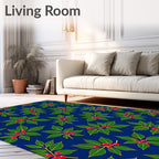 Green Holly Berry Branches Dark Blue Rug
