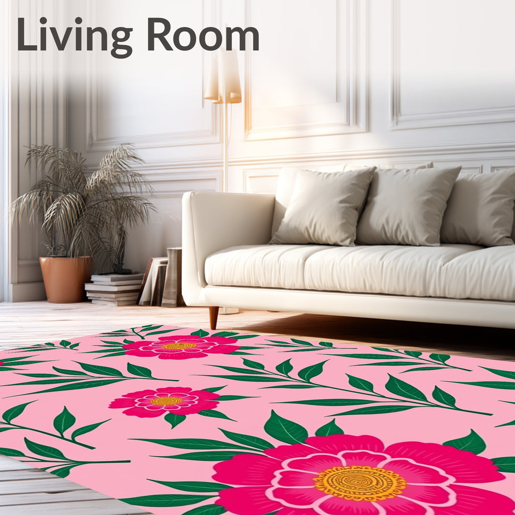 Pink Floral Foliage Bloom Rug