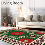 Red Floral Vines Emerald Border Rug