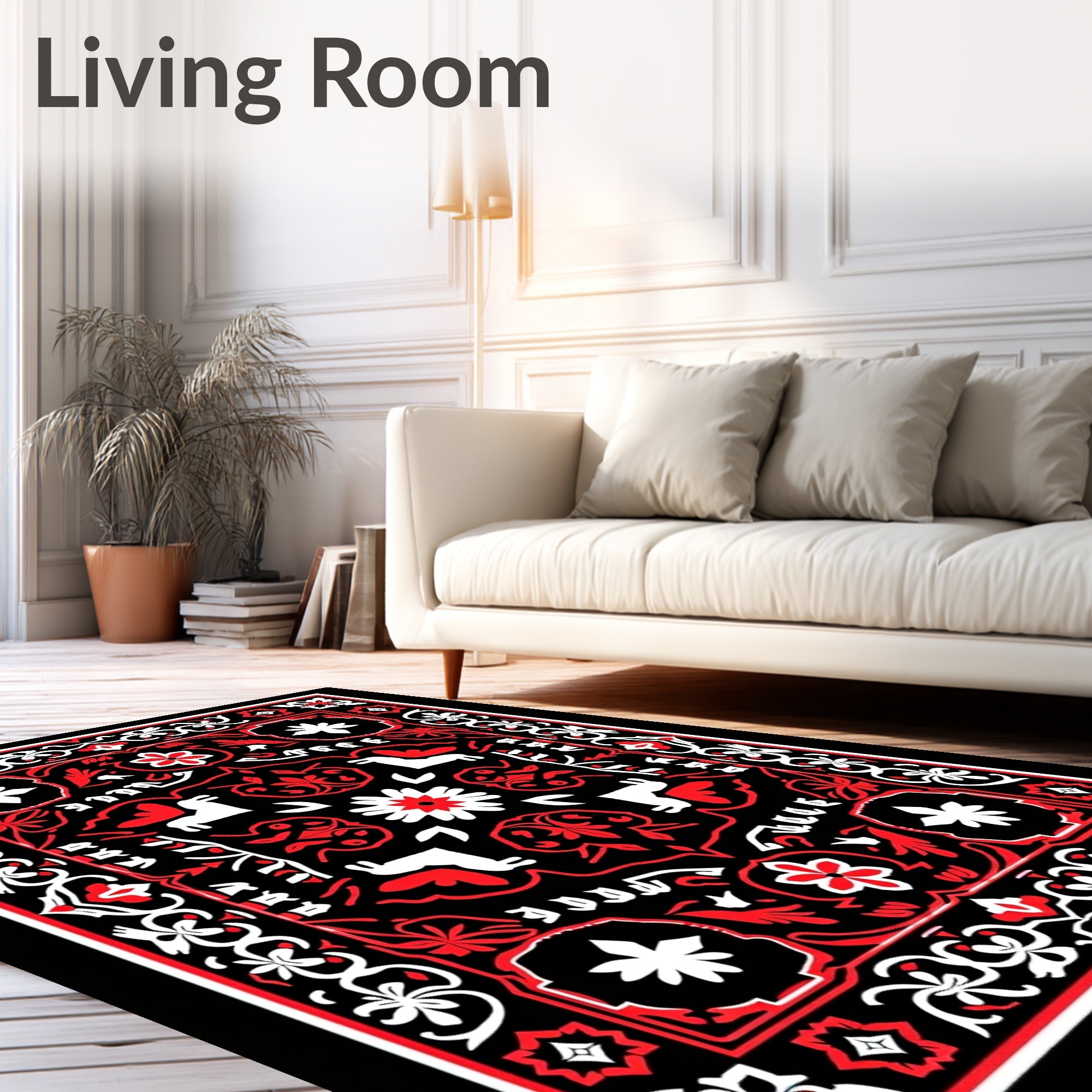 Bold Red White Animal Medallion Rug