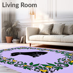 Black Puppy Garden Floral Garland Rug
