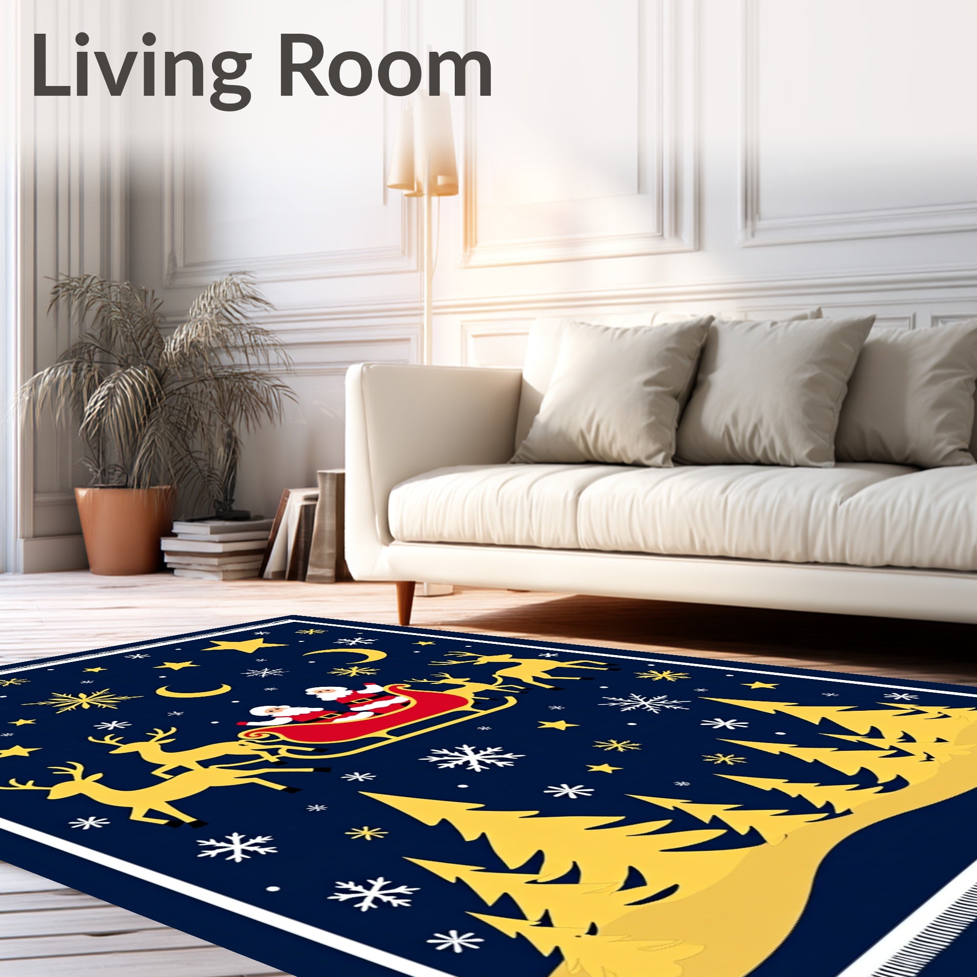 Golden Sleigh Ride Festive Christmas Rug