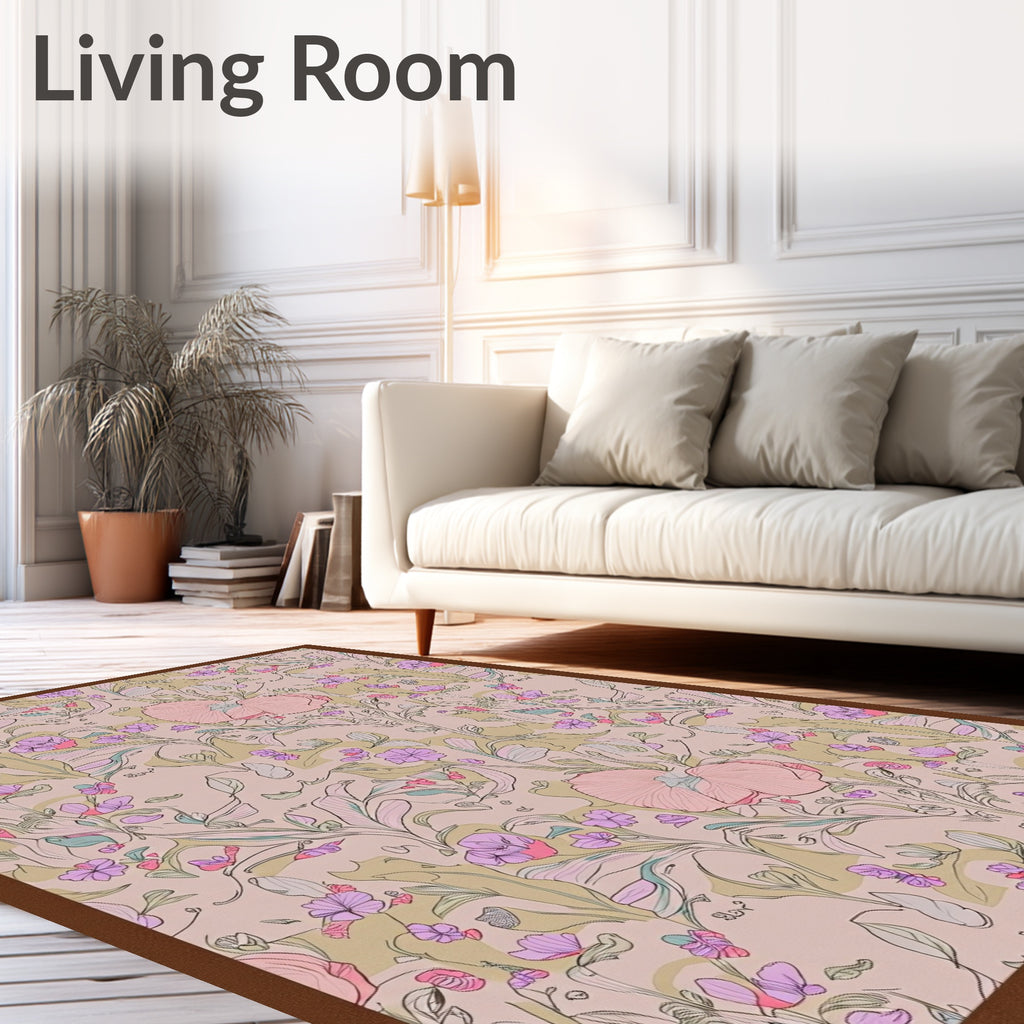 Vintage Pink Floral Botanical Garden Rug