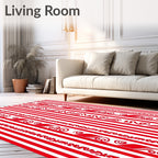 Red White Vertical Stripe Swirl Rug