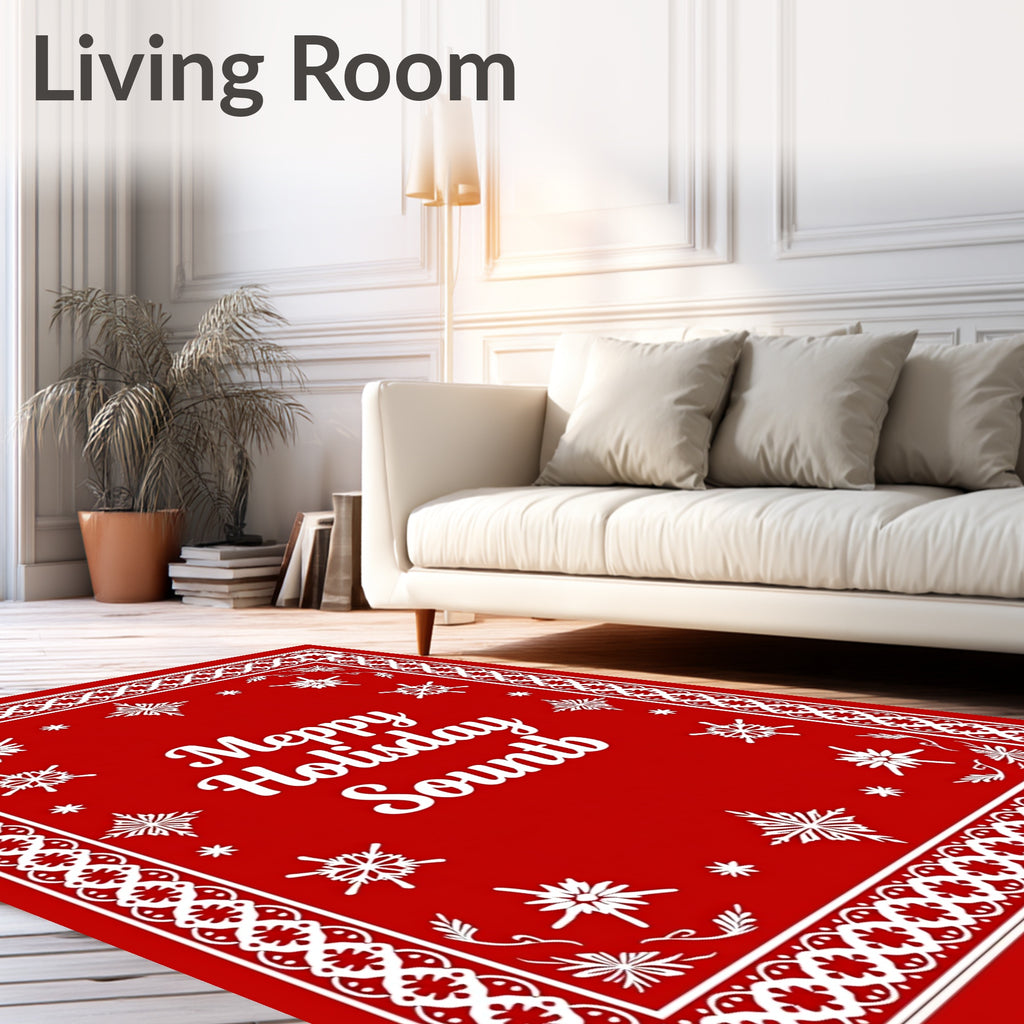Red Snowflakes Bordered Graphic Rug