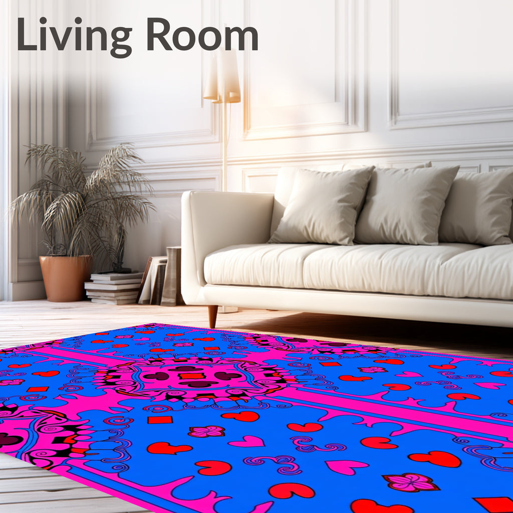 Vibrant Pink Blue Heart Jewel Rug