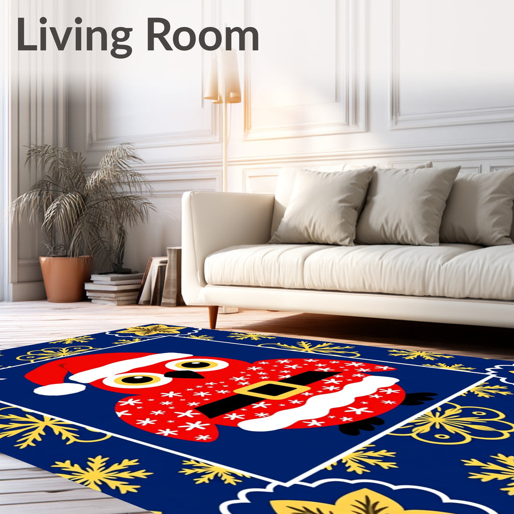 Red Santa Owl Blue Snowflake Border Rug
