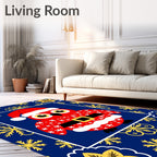 Red Santa Owl Blue Snowflake Border Rug