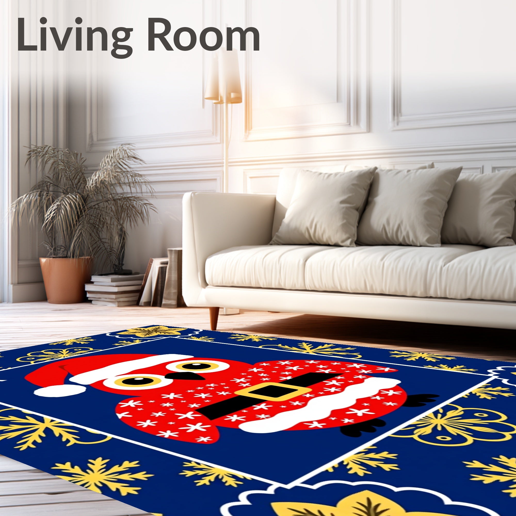 Red Santa Owl Blue Snowflake Border Rug