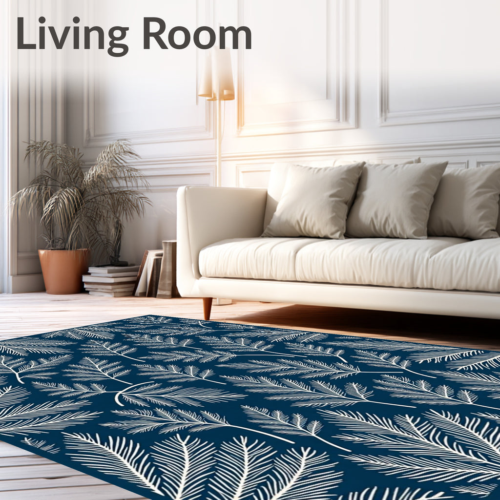 White Pine Needle Foliage Navy Rug