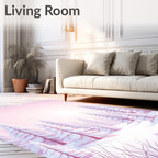 Pink Winter Snowfall Forest Trees Rug