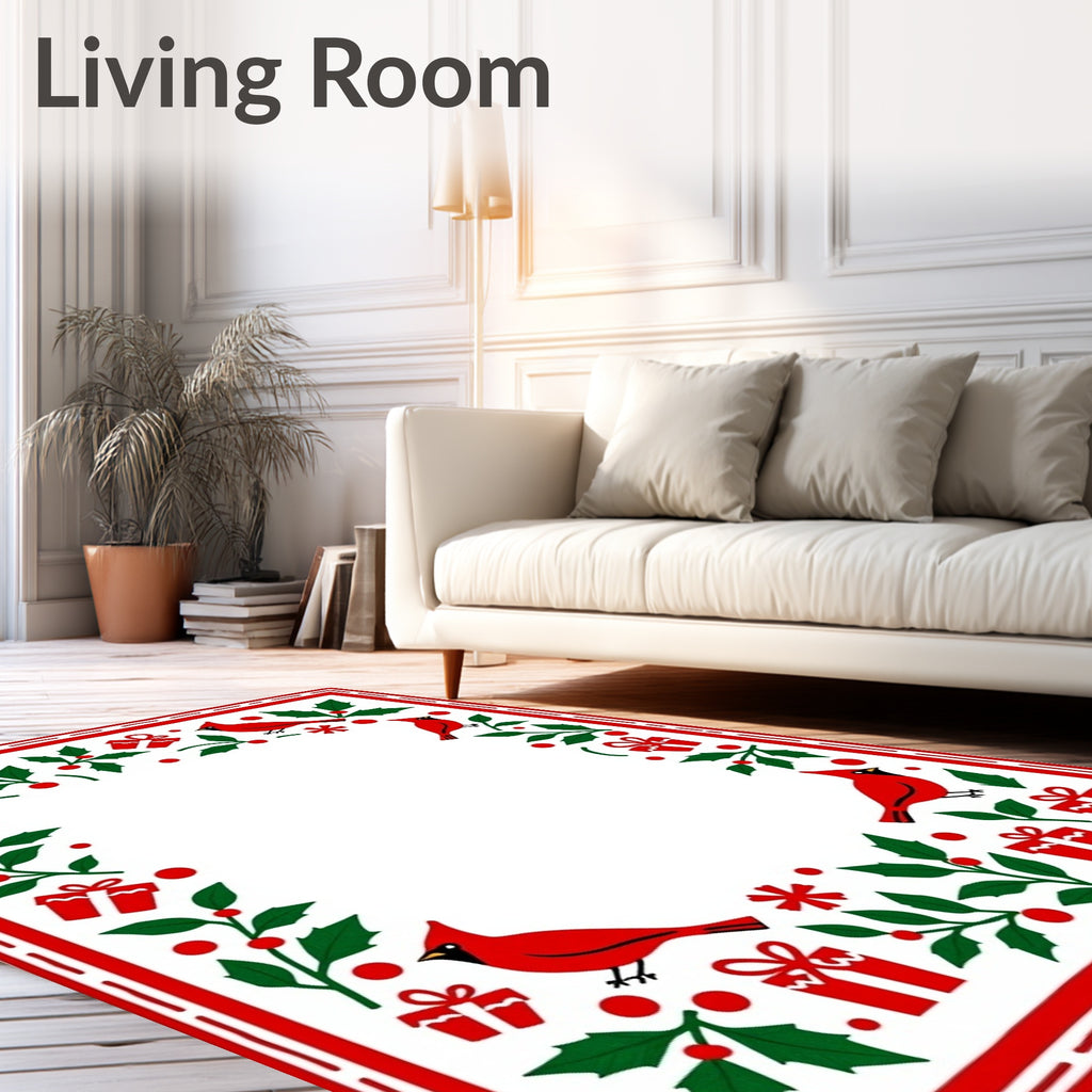 Red Cardinal Holly Gift Holiday Border Rug