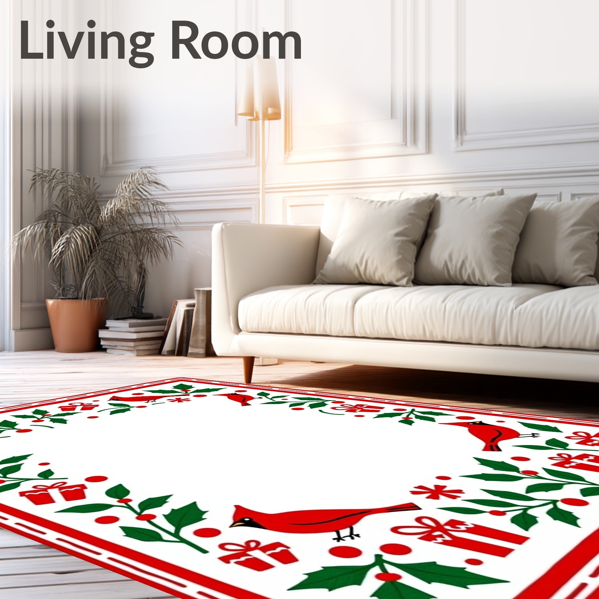 Red Cardinal Holly Gift Holiday Border Rug