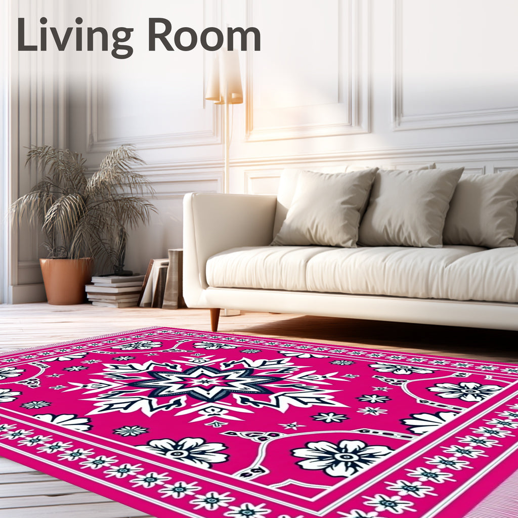 Vibrant Pink Floral Starburst Medallion Rug