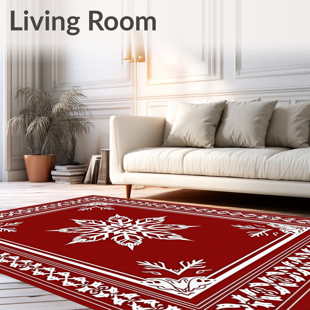 Rich Crimson Snowflake Medallion Border Rug
